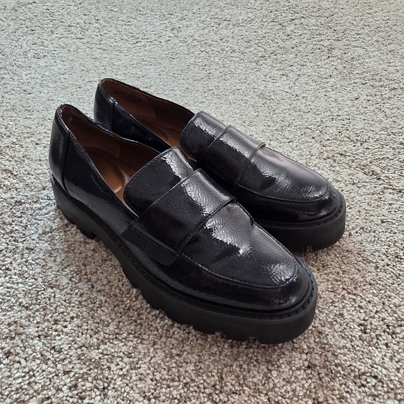Franco Sarto Shoes - Franco Sarto Brindy Womens 7M Black Patent Lug Sole Loafer Chunky Dark Academia